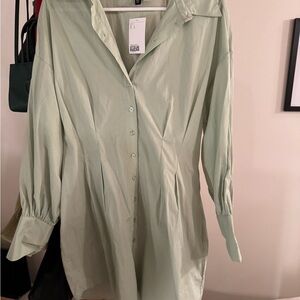 Light Green Button-Up Shirt Dress